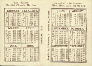 A foldable calendar with six months on each inside page