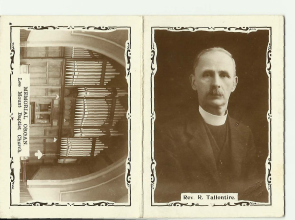 Photographs of the memorial organ on the left and of Revd R. Tallontire