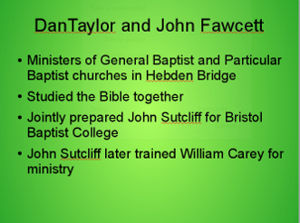 Slide: Dan Taylor and John Fawcett: how they studied, prayed and worked together